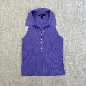 White House Black Market Ribbed Sweater Tank Top Knit Blouse L Purple